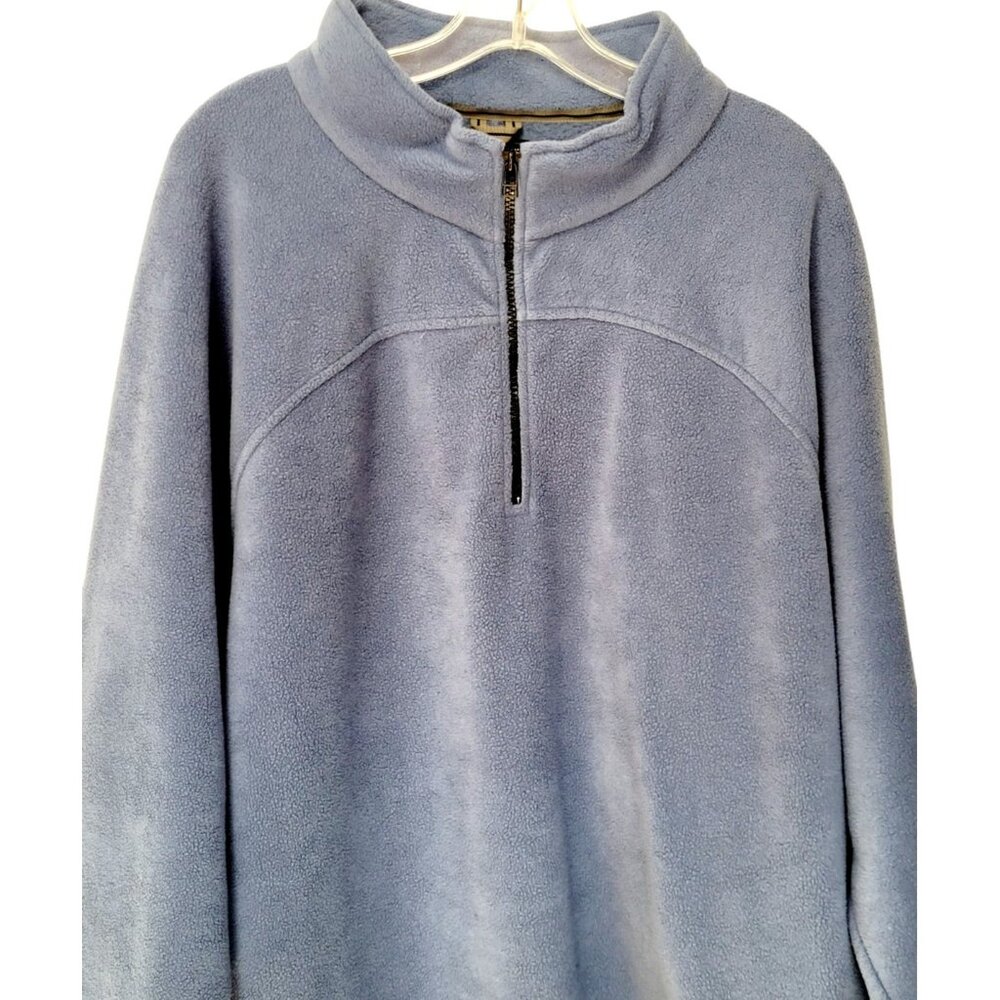 Mens Fleece 1/4 Zip Pullover Blue Long Sleeve Outdoor Hiking Size XXL Drawstring
